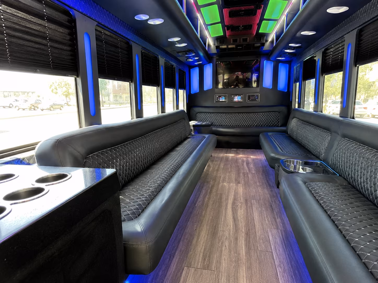 madera 15 passenger party bus inside