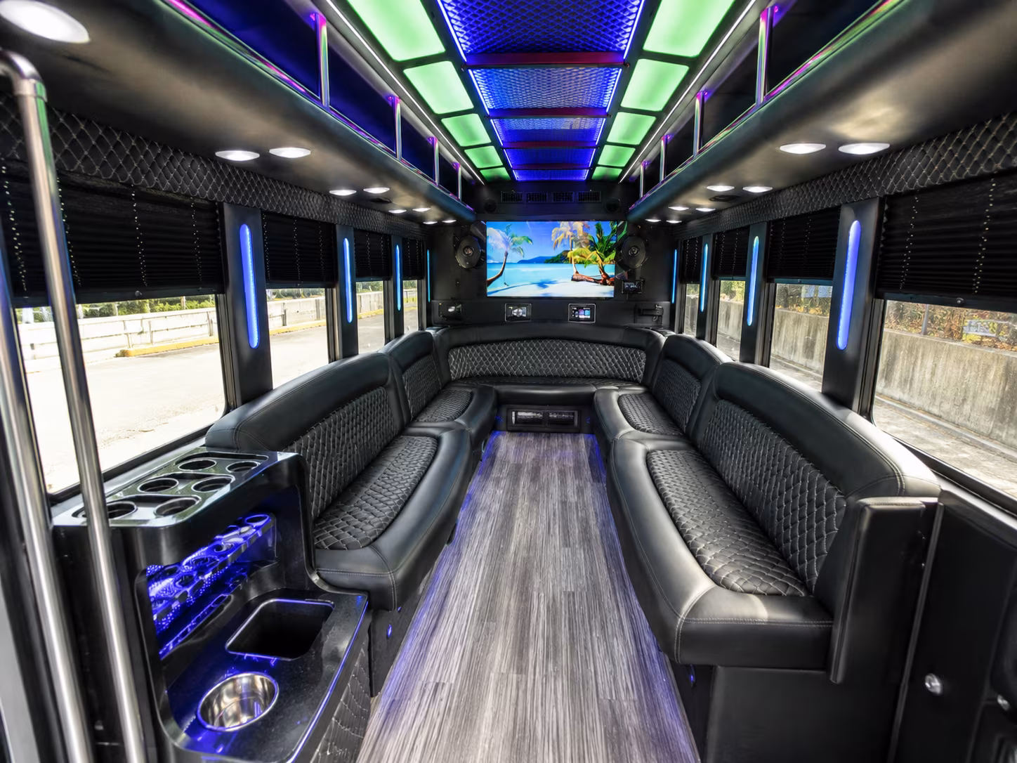 madera 18 passenger party bus inside