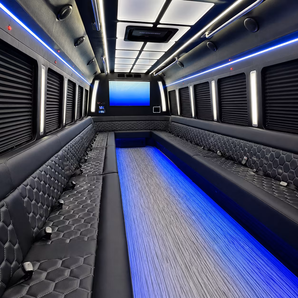 madera 50 passenger party bus inside